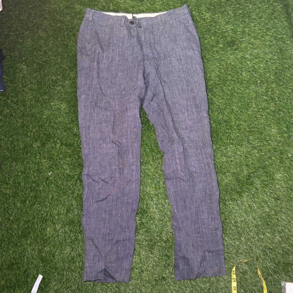 Suitsupply Brescia Blue Linen Trousers Mens 38R Slim Fit Flat Front Pants 0119